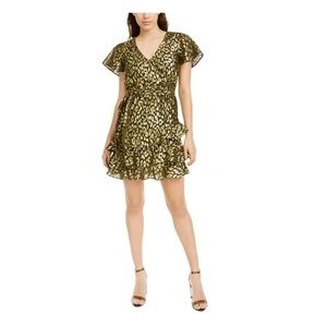KENDALL + KYLIE Junior Plus Size Gold Animal Print Cocktail Ruffled Dress- NEW